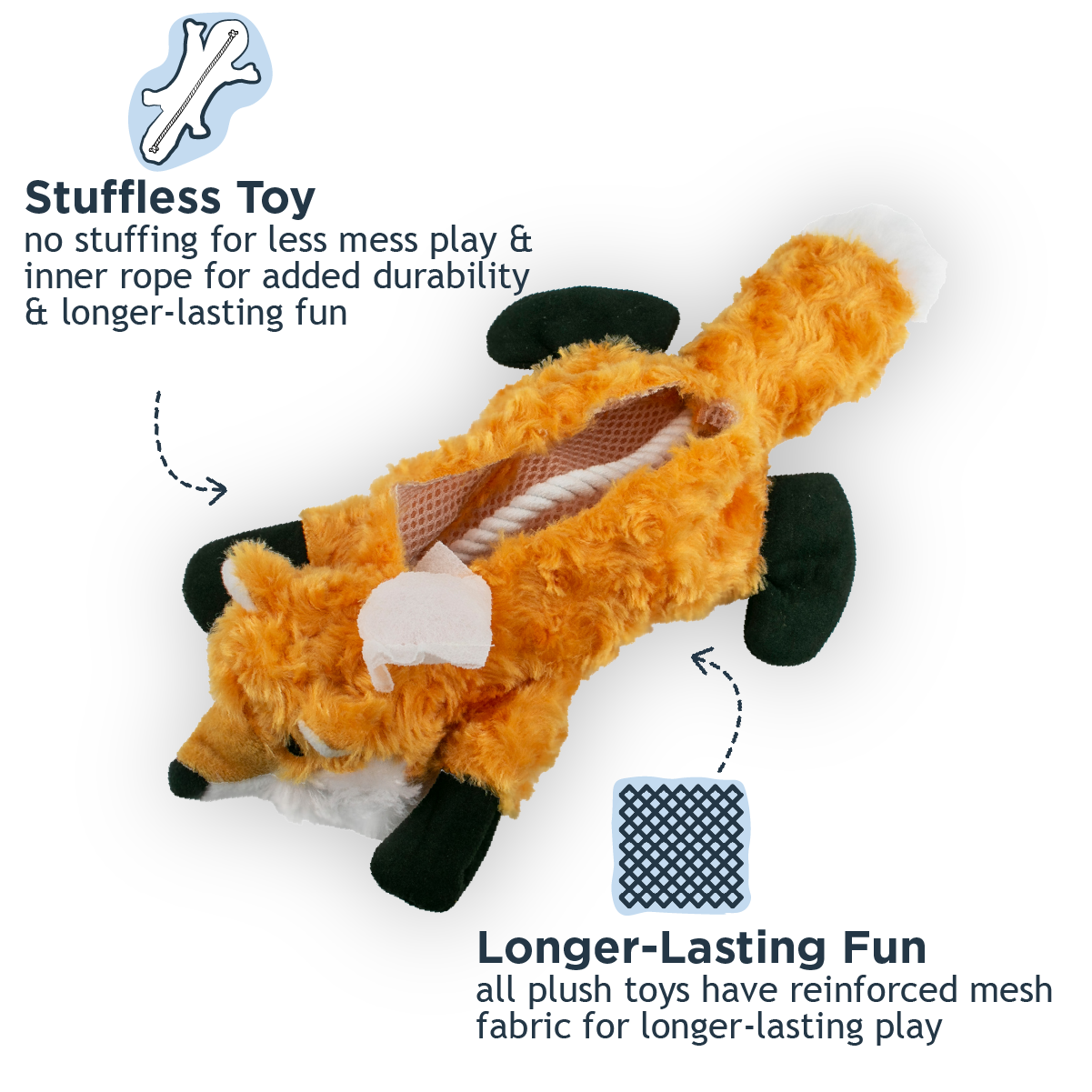 Stuffless Fox Squeaker Dog Toy - additional image
