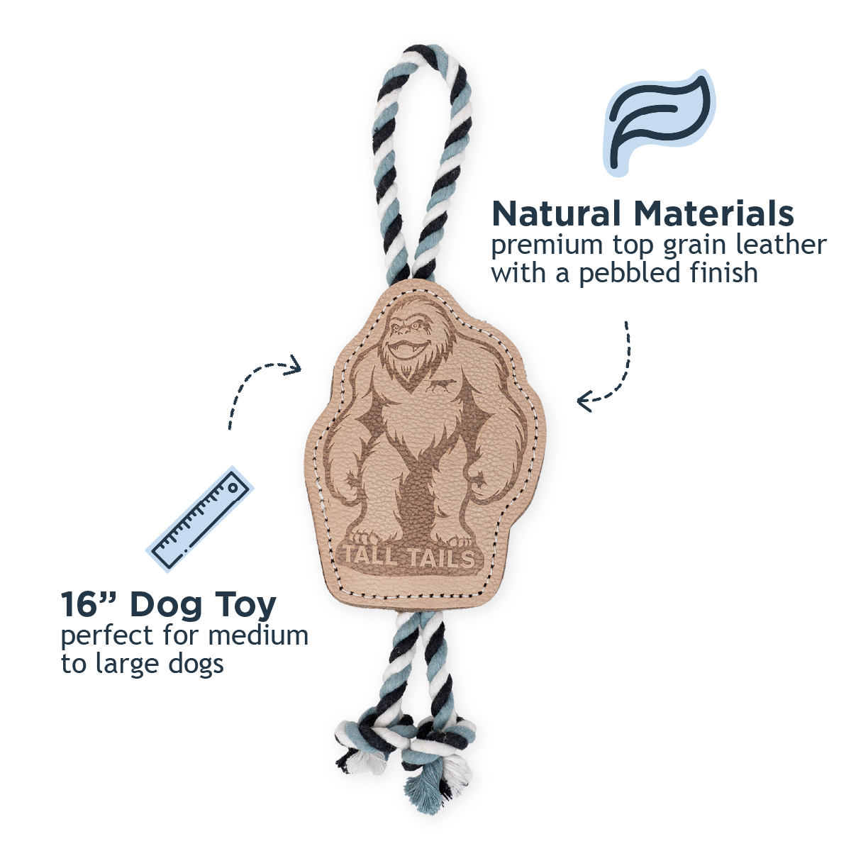 Natural Leather Big Foot Rope Tug Dog Toy - additional image