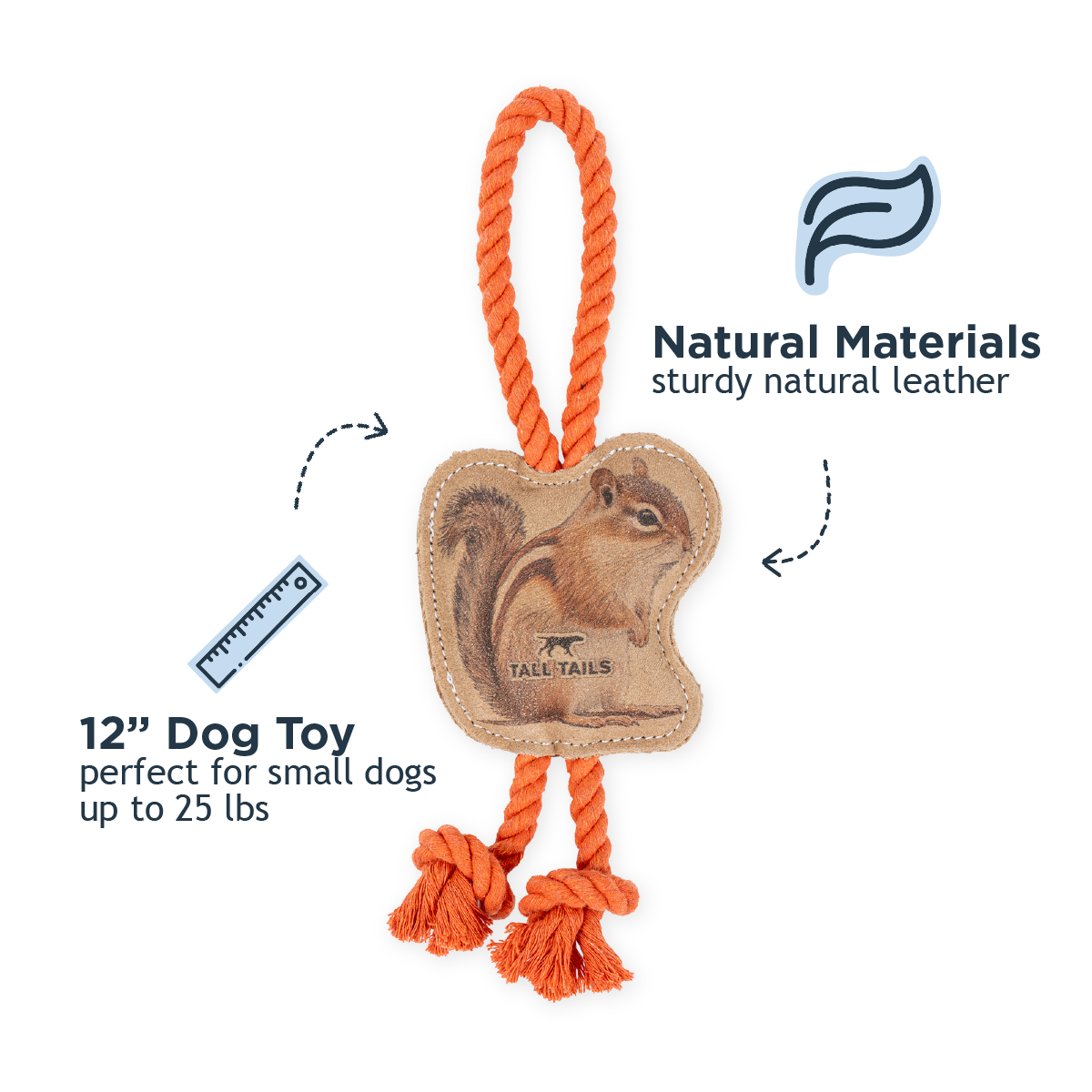 Natural Leather Chipmunk Tug Dog Toy - additional image
