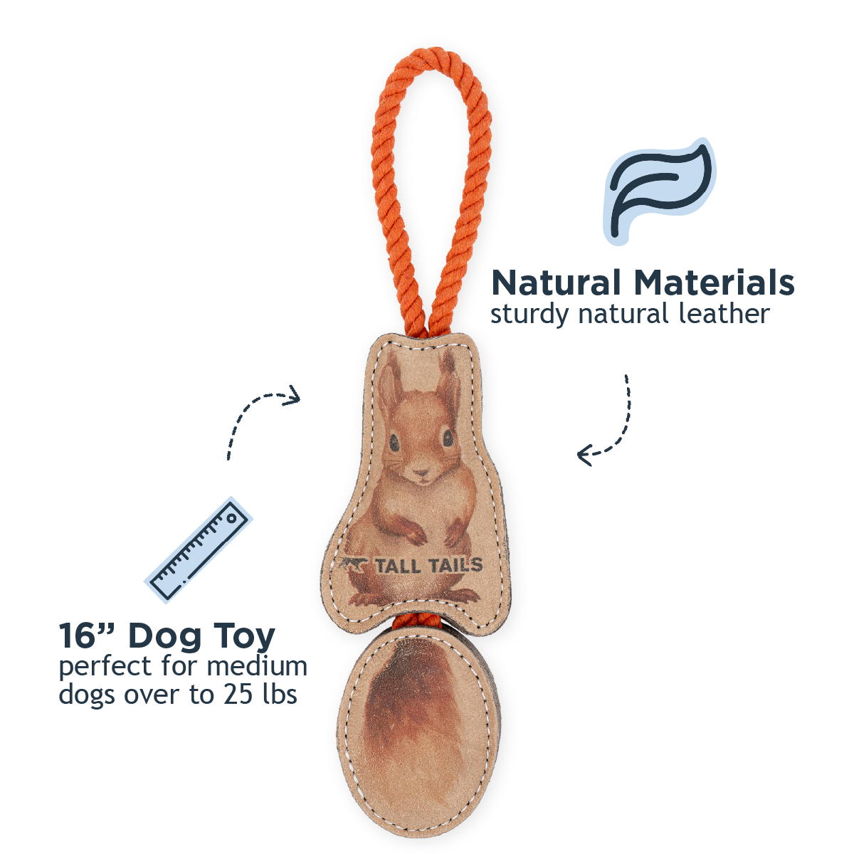 Natural Leather Jointed Squirrel Tug Dog Toy - additional image