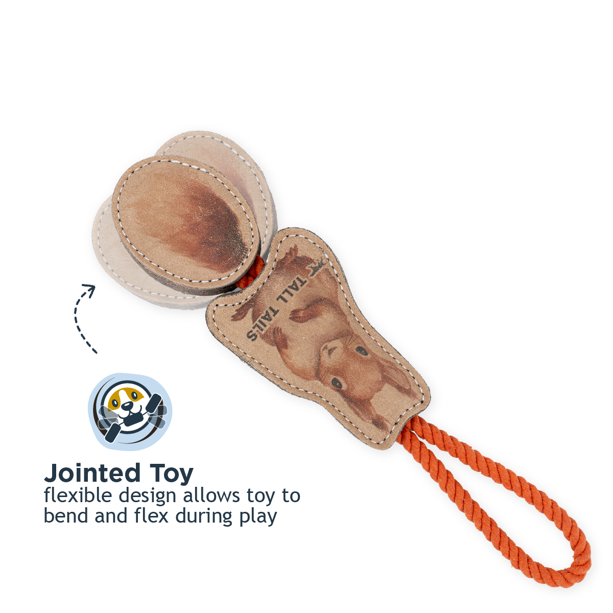 Natural Leather Jointed Squirrel Tug Dog Toy - additional image