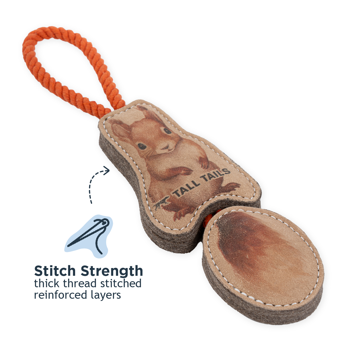 Natural Leather Jointed Squirrel Tug Dog Toy - additional image