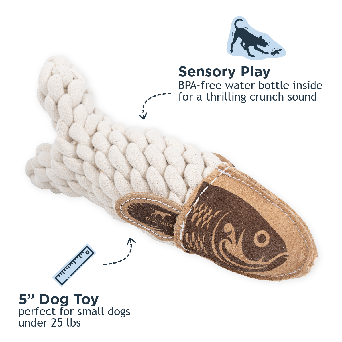Natural Leather Crunch Fish Rope Dog Toy - additional image