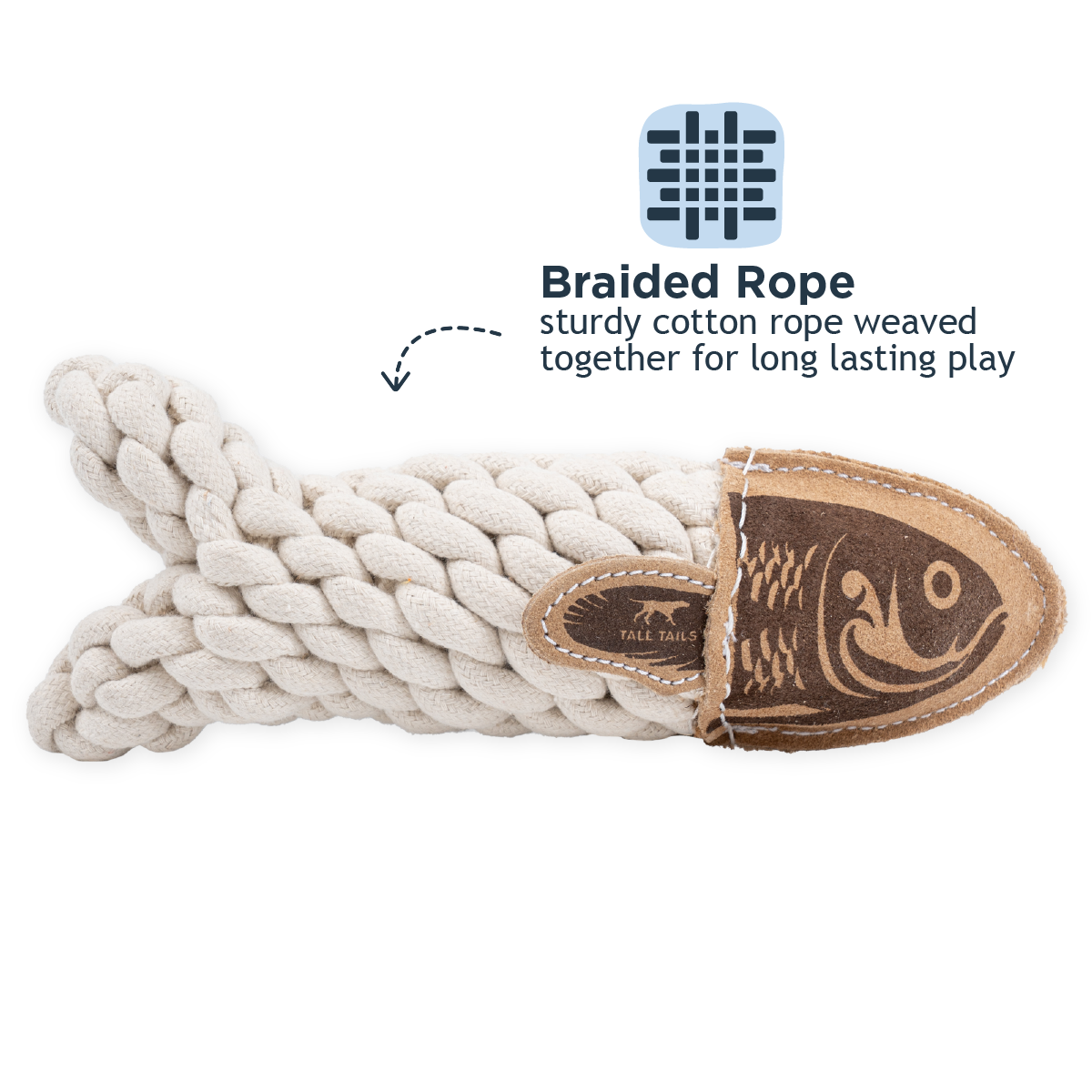 Natural Leather Crunch Fish Rope Dog Toy - additional image
