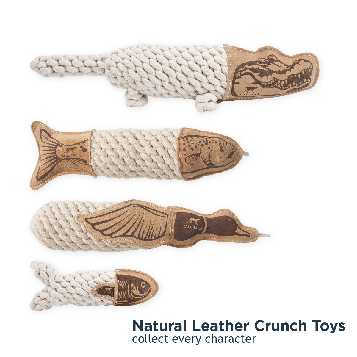 Natural Leather Crunch Fish Rope Dog Toy - additional image
