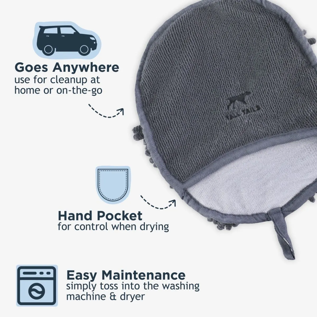 Grey Clean Paws Drying Mitt - additional image