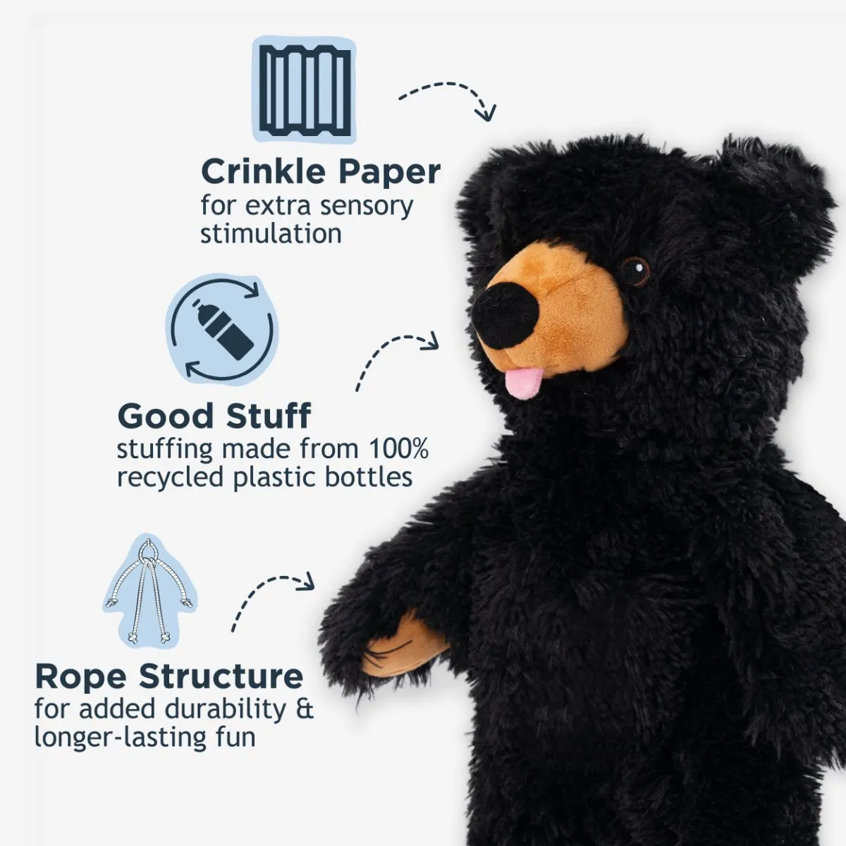 Stuffless Black Bear Squeaker Dog Toy - additional image