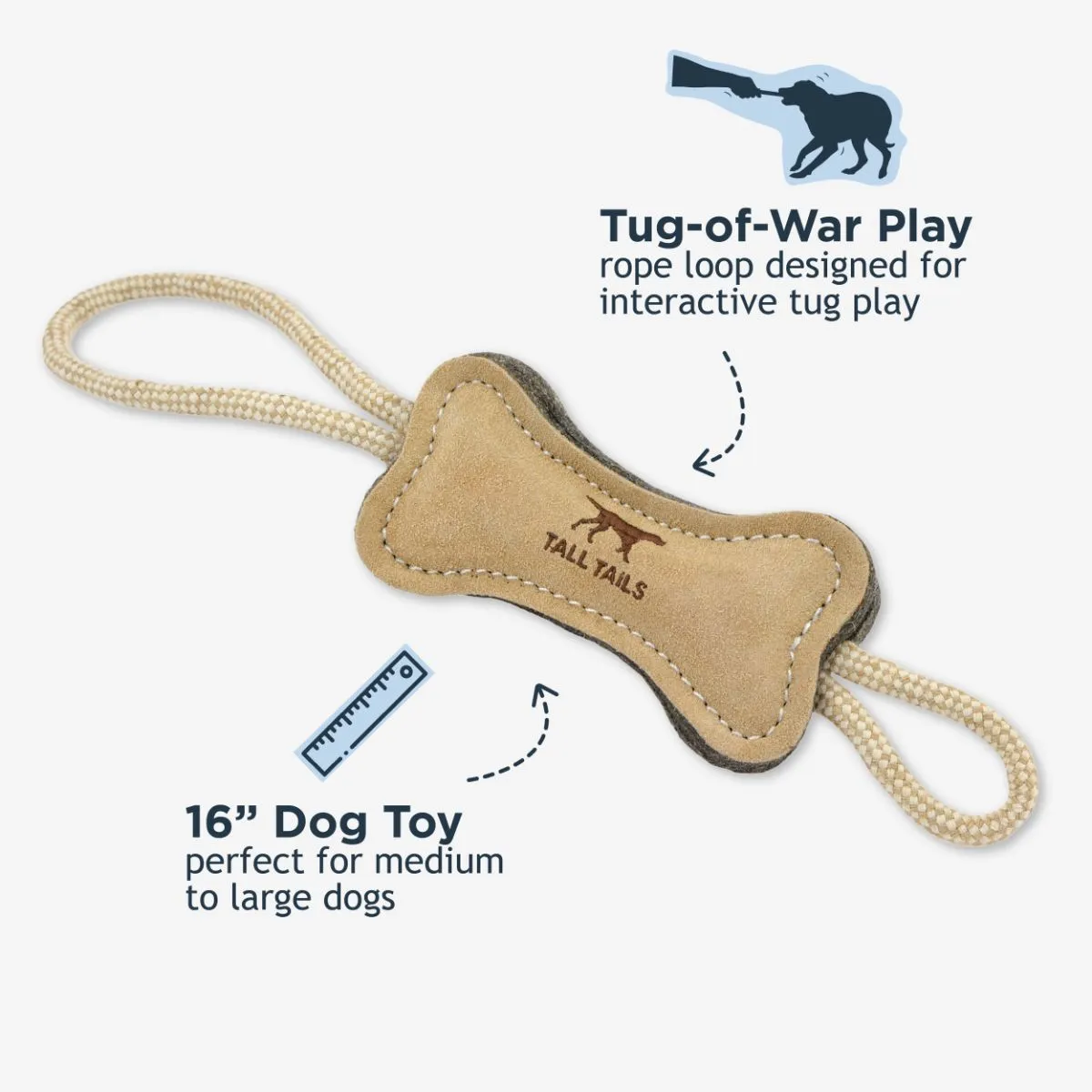 Natural Leather Bone Tug Dog Toy - additional image