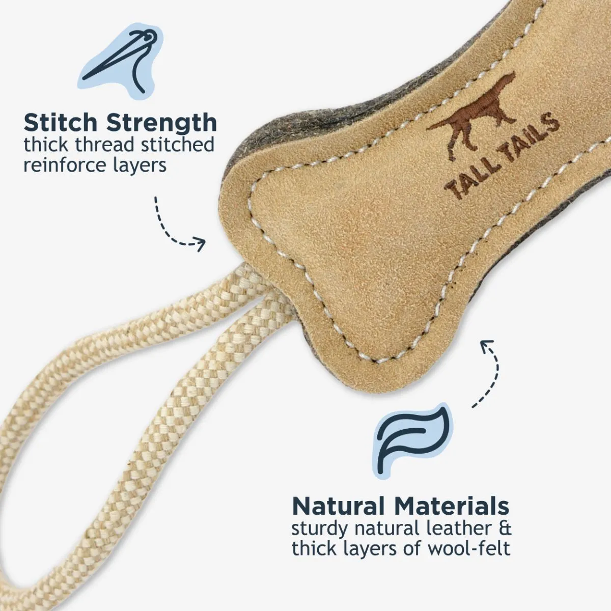 Natural Leather Bone Tug Dog Toy - additional image