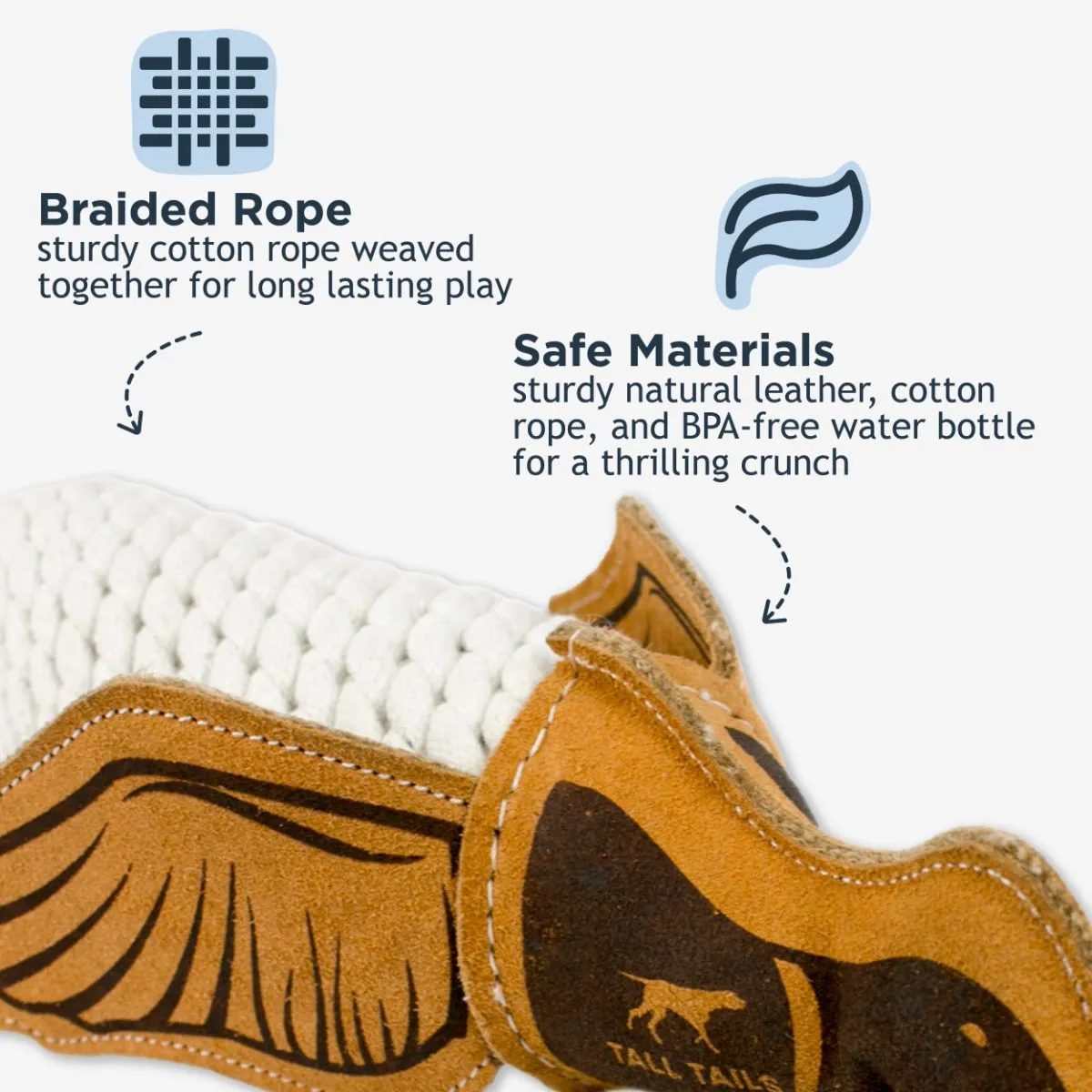 Natural Leather Quacker Rope Tug Dog Toy - additional image