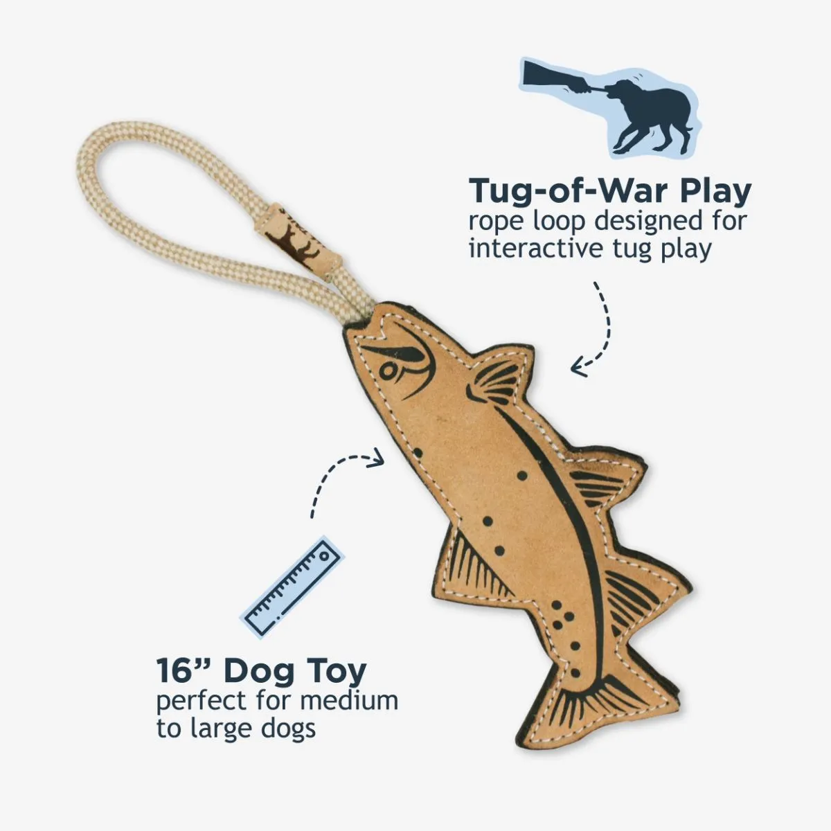 Natural Leather Trout Tug Dog Toy - additional image