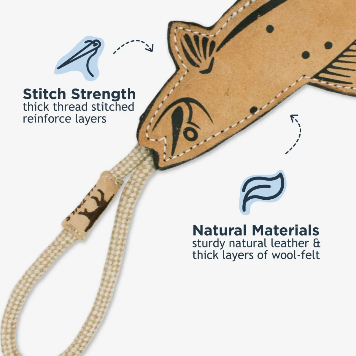 Natural Leather Trout Tug Dog Toy - additional image